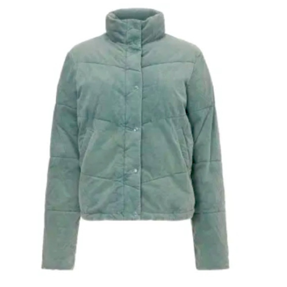 Splendid corduroy puffer jacket. Soft blue. Color in top pick is best depiction